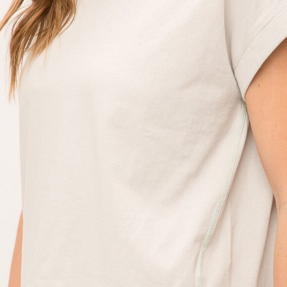MYSTREE Light Grey Relaxed Fit Short Sleeve Top, Soft Knit Lounge Tee - Picture 4 of 4
